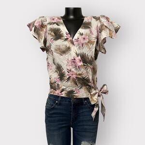 KUT from the Kloth NWT Womens V-Neck Flutter Sleeve Top sz PM Floral Boho Petite